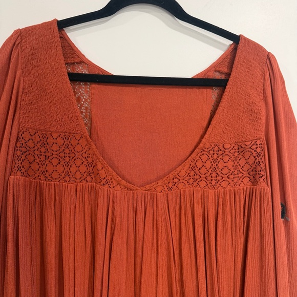 Free People Women's Mohave Embroidered Long Sleeves Dress Orange Size XS - Picture 6 of 9